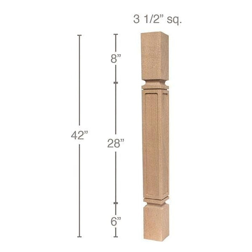 Mission Bar Column, 3 1/2"sq. x 42"h Carved Columns White River Hardwoods