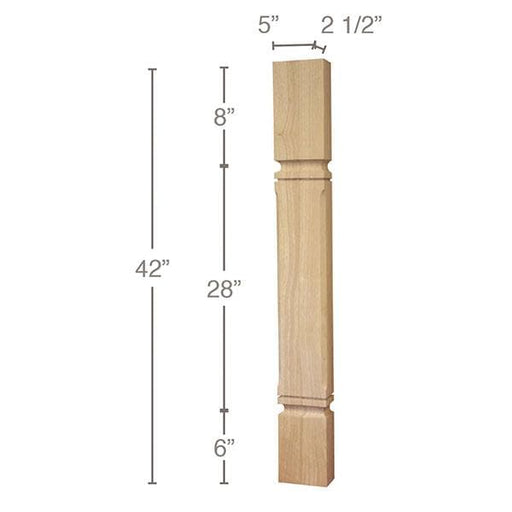 Mission Chamfered Corner Bar Split Column, 1 Pair, 5"w x 42"h x 2 1/2"d Carved Columns White River Hardwoods