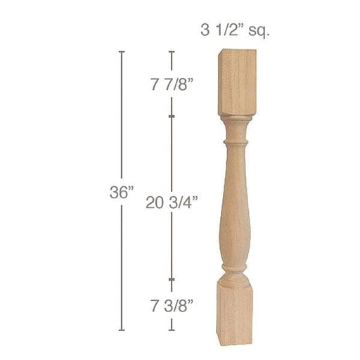 Classic Traditional Island Column, 3 1/2"sq. x 36"h Carved Columns White River Hardwoods
