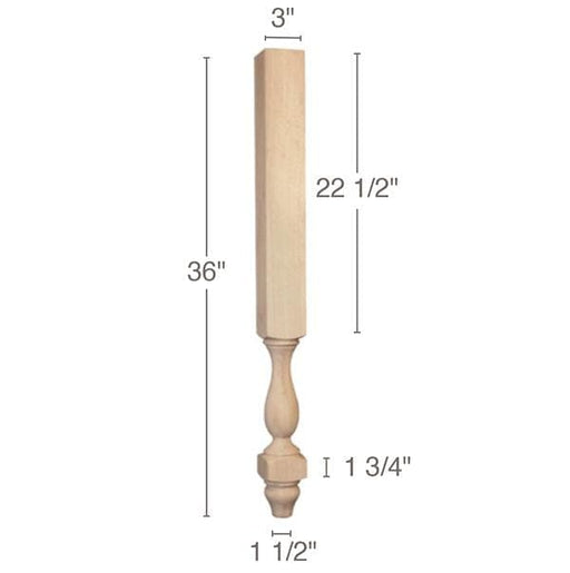 Vanity Leg, 3"sq. x 36"h Carved Columns White River Hardwoods