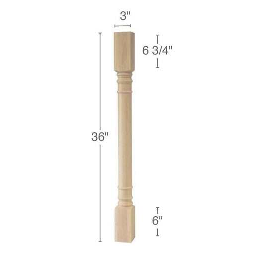 Tuscan Plain Island Column, 3"sq. x 36"h Carved Columns White River Hardwoods