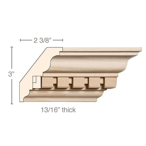 Small Double Cut Dentil, 3 3/4''w x 13/16''d Cornice Mouldings White River Hardwoods