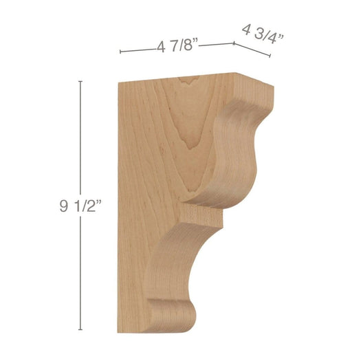 Transitional Medium Bar Bracket Corbel, 4 3/4"w x 9 1/2"h x 4 7/8"d Carved Corbels White River Hardwoods