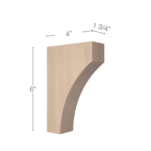 Contemporary Extra Small Bar Bracket Corbel, 1 3/4"w x 6"h x 4"d Carved Corbels White River Hardwoods