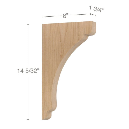 Shaker Large Bar Bracket Corbel, 1 3/4"w x 14 5/32''h x 8"d Carved Corbels White River Hardwoods