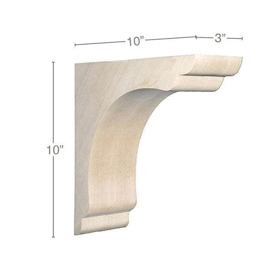 Shaker Overhang Bar Bracket Corbel, 3"w x 10"h x 10"d Carved Corbels White River Hardwoods