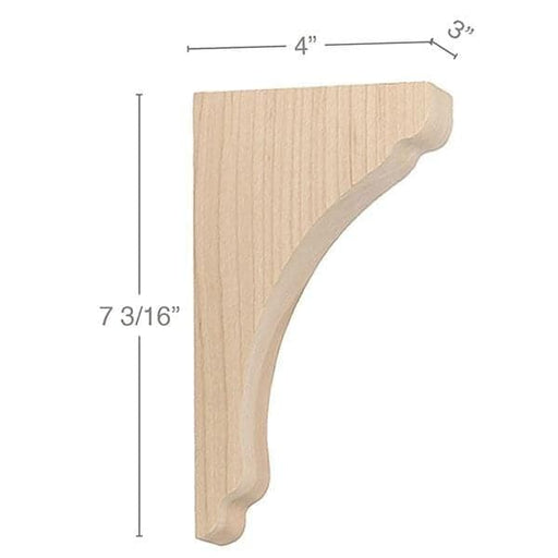Shaker Extra Small Bar Bracket Corbel, 3"w x 7 3/16''h x 4"d Carved Corbels White River Hardwoods