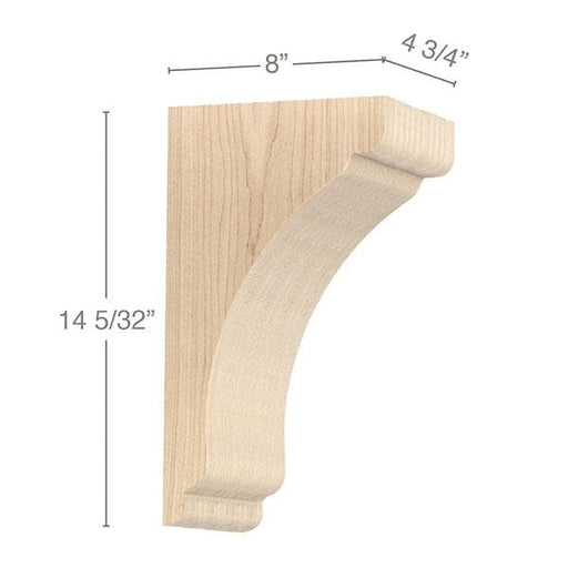 Shaker Large Bar Bracket Corbel, 4 3/4"w x 14 5/32''h x 8"d Carved Corbels White River Hardwoods