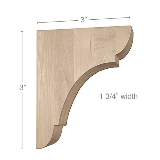 Classic Petite Bar Bracket Corbel, 1 3/4"w x 3"h x 3"d Carved Corbels White River Hardwoods