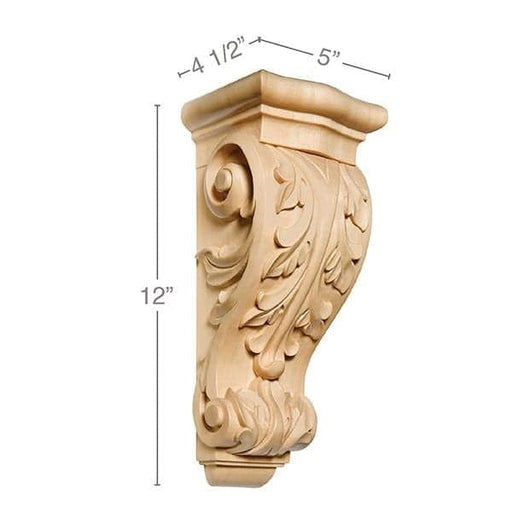 Small Acanthus Corbel, 5''w x 12''h x 4 1/2''d Carved Corbels White River Hardwoods