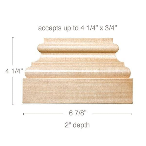 Large Square Plynth, 6 7/8"w x 4 1/4"h x 2"d, (accepts up to 4 1/4"w x 3/4"d) Carved Capitals White River Hardwoods