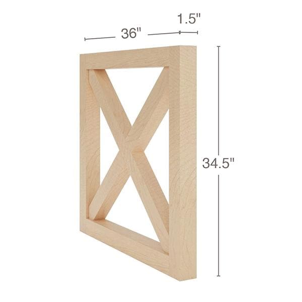 Farmhouse X-Brace End Panel, 36"w x 34-1/2"h x 1-1/2"d Carved X-Panel White River Hardwoods
