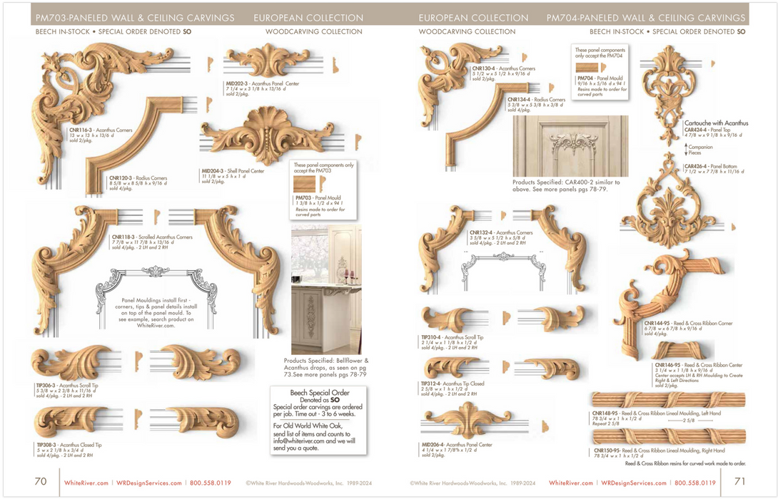 Radius Corners, Set of 4, 8 5/8"w x 8 5/8"h x 9/16"d Carved Onlays White River Hardwoods