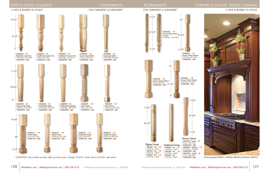 Plain Classic Half Column, 1 Pair, 35 1/4" Carved Columns White River Hardwoods