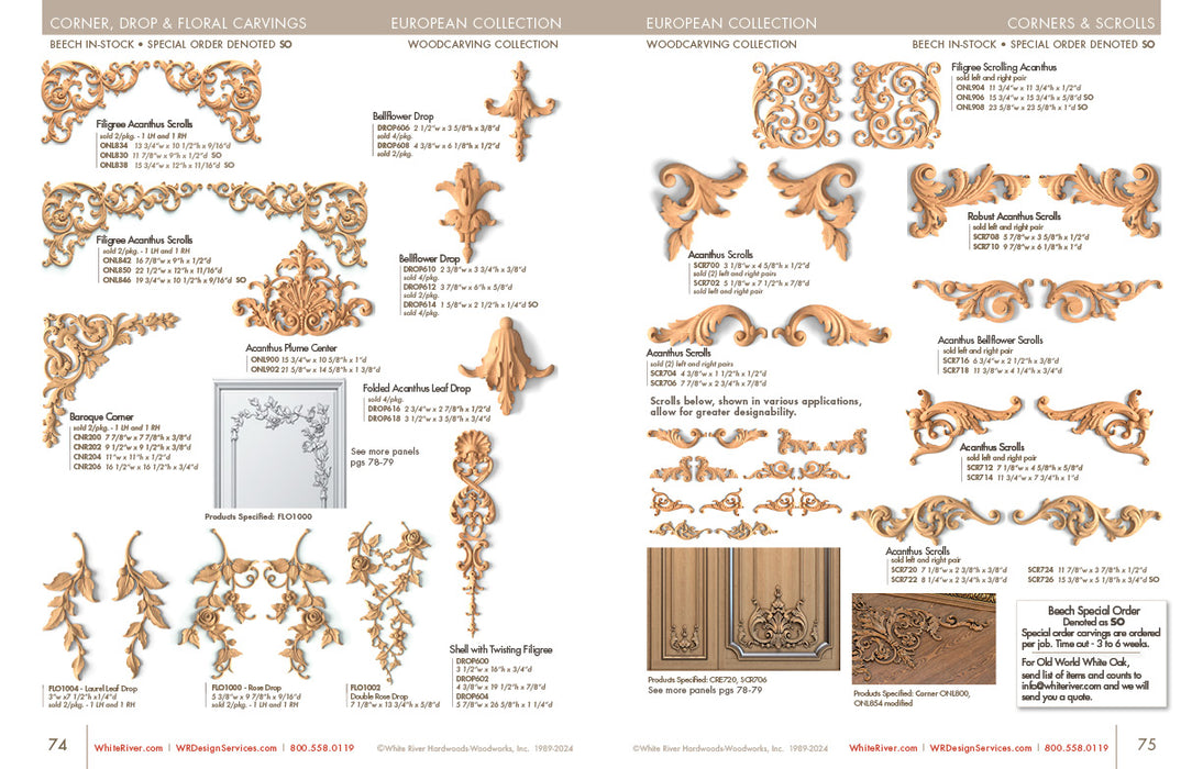 Filigree Acanthus Scrolls Pair, 11 7/8"w x 9"h x 1/2"d, SPECIAL ORDER Onlays White River Hardwoods