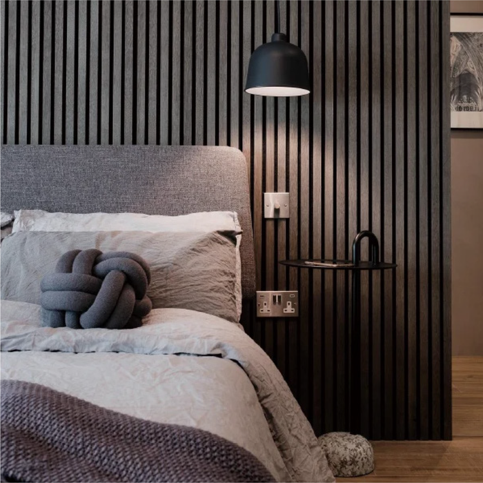 Matte Black Oak – Unvarnished Acoustic Panel – 1" Slat Width – 12-1/2" × 94-1/2" – Sold 2 per Carton Acoustic Slat Panel White River Hardwoods