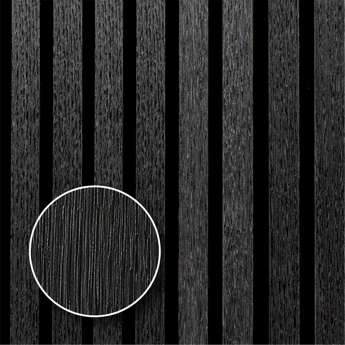 Matte Black Oak – Unvarnished Acoustic Panel – 1" Slat Width – 12-1/2" × 94-1/2" – Sold 2 per Carton Acoustic Slat Panel White River Hardwoods