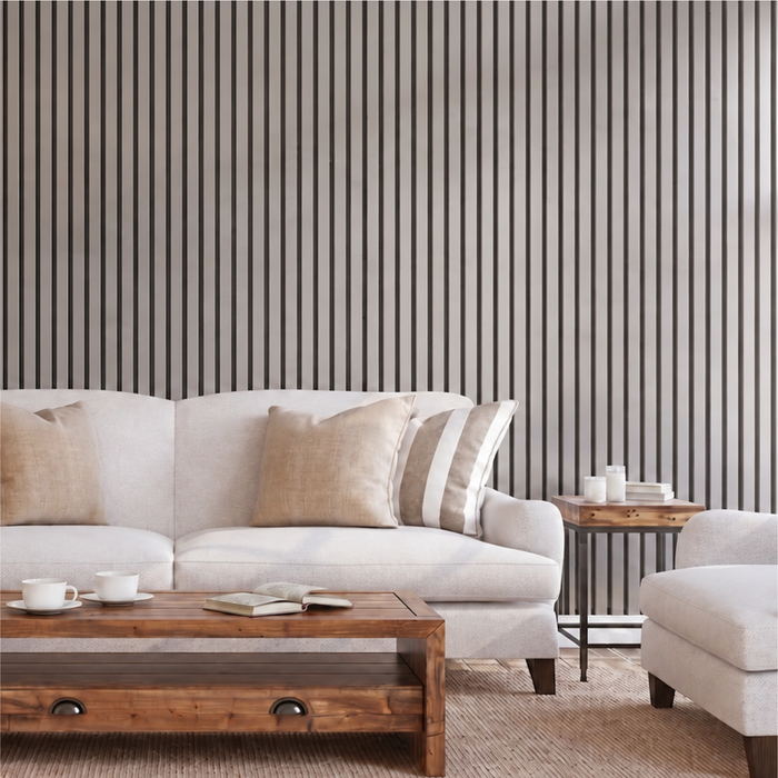 Silver Gray Oak – Varnished Acoustic Panel – 1" Slat Width – 12-1/2" × 94-1/2" – Sold 2 per Carton Acoustic Slat Panel White River Hardwoods