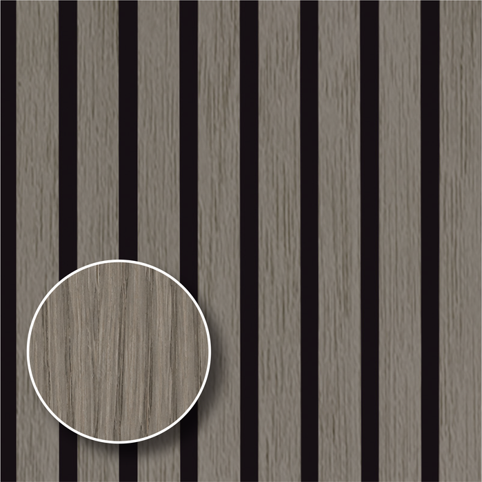 Silver Gray Oak – Varnished Acoustic Panel – 1" Slat Width – 12-1/2" × 94-1/2" – Sold 2 per Carton Acoustic Slat Panel White River Hardwoods