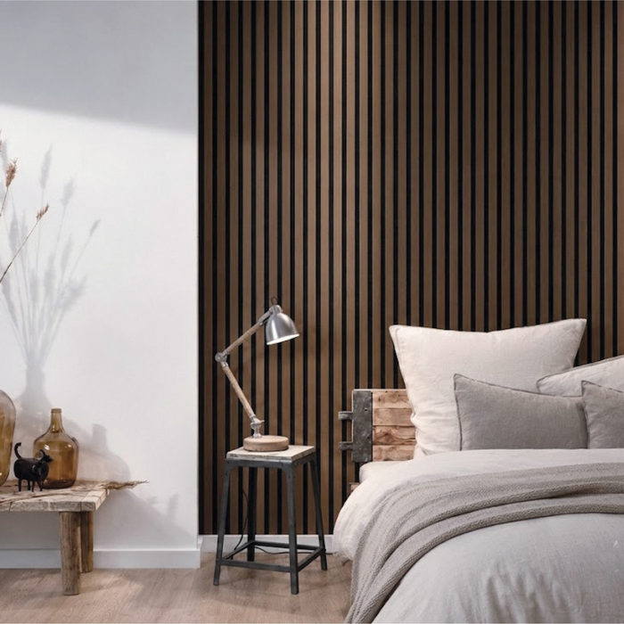 Natural Walnut – Varnished Acoustic Panel – 1" Slat Width – 12 1/2" × 94-1/2" – Sold 2 per Carton Acoustic Slat Panel White River Hardwoods