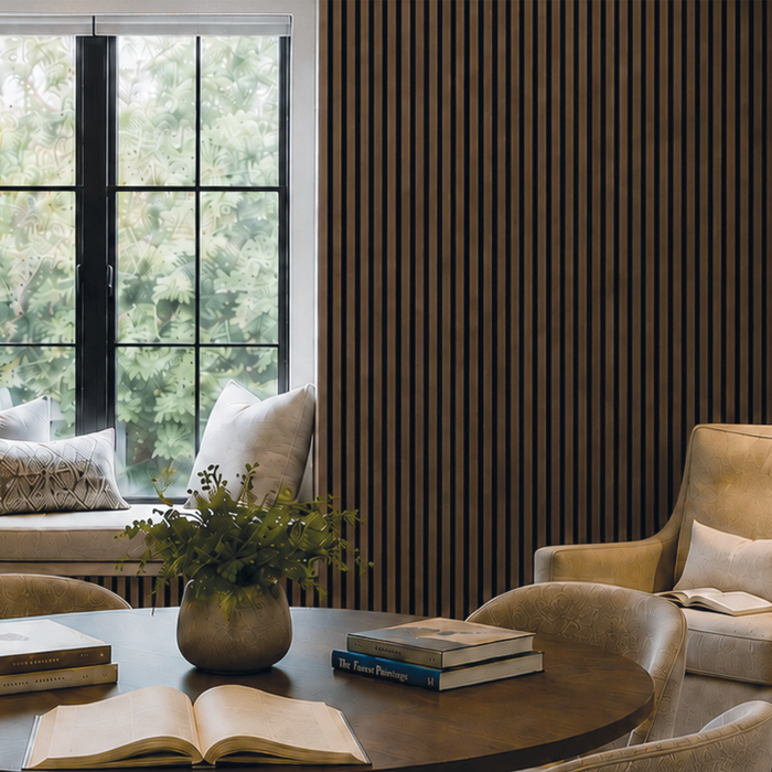 Natural Walnut – Varnished Acoustic Panel – 1" Slat Width – 12 1/2" × 94-1/2" – Sold 2 per Carton Acoustic Slat Panel White River Hardwoods