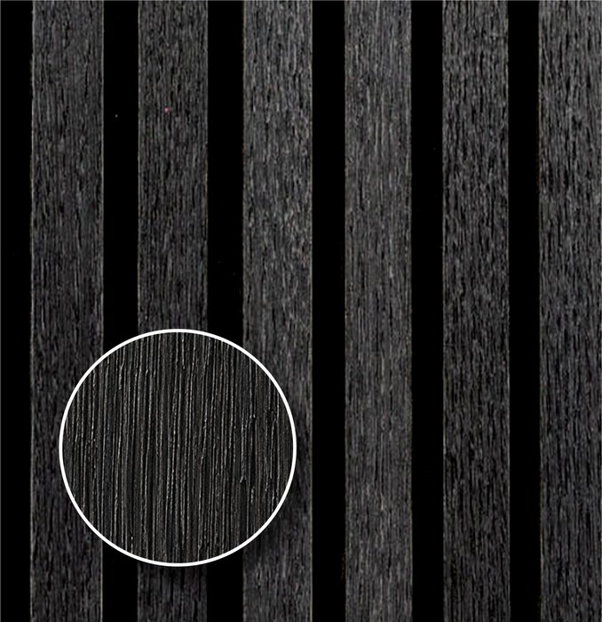 Matte Black Oak – Varnished Acoustic Panel – 1-1/2" Slat Width – 12-1/2" × 94-1/2" – Sold 2 per Carton Acoustic Slat Panel White River Hardwoods