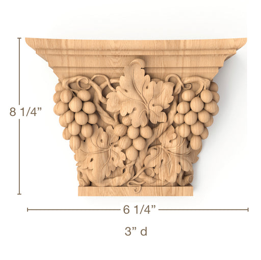 Vineyard Capital, 6 1/4"w x 8 1/4"h x 3"d, SPECIAL ORDER (3-6 Weeks) Carved Capitals White River Hardwoods   