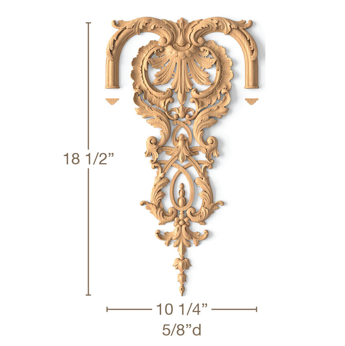 Plume Filigree with Scrolls, 10 1/4"h x 18 1/2"w x 5/8"d, Top and Bottom, SPECIAL ORDER ITEM: 3-6 Weeks Carved Onlays White River Hardwoods 10 1/4"h x 18 1/2"w x 5/8"d - Top - Special Order Beech 