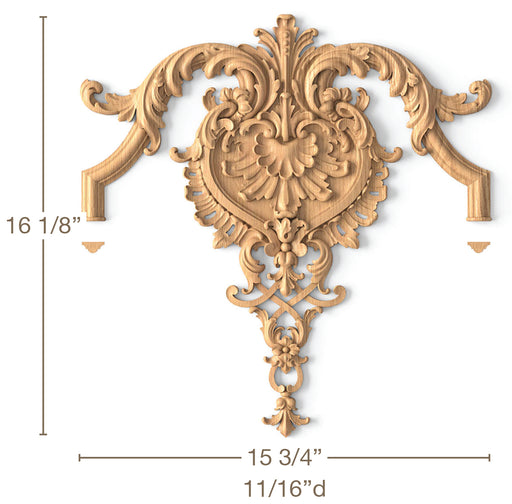 Fanciful Filigree with Shells & Acanthus Scrolls, 15 3/4"w x 16 1/8"h x 11/16"d Carved Onlays White River Hardwoods 15 3/4"w x 16 1/8"h x 11/16"d Beech 