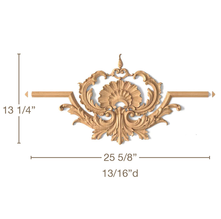 Cartouche Shell & Bellflowers, 25 5/8"w x 13 1/4"h x 13/16"d Carved Cartouche White River Hardwoods 25 5/8"w x 13 1/4"h x 13/16"d Beech 