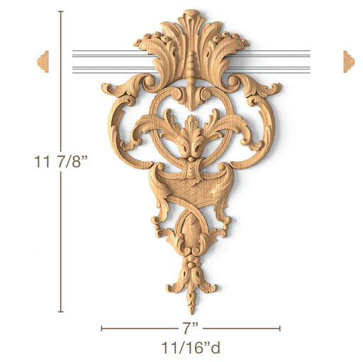 Cartouche with Acanthus Filigree, 7"w x 11 7/8"h x 11/16"d Carved Cartouche White River Hardwoods   