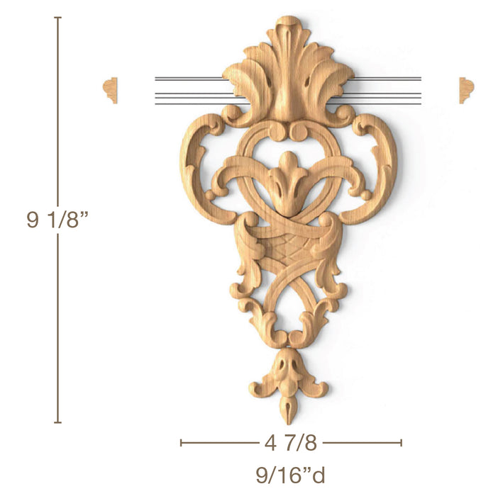 Cartouche with Acanthus, 4 7/8"w x 9 1/8"h x 9/16"d Carved Cartouche White River Hardwoods   