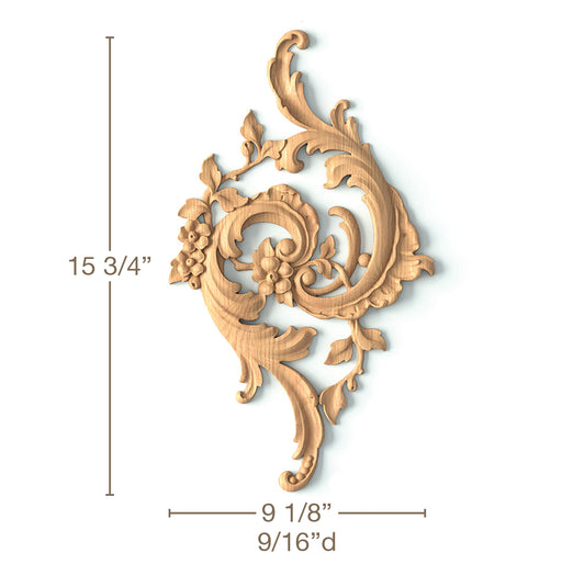 Acanthus with Floral, 9 1/8"w x 15 3/4"h x 9/16"d Carved Onlays White River Hardwoods 9 1/8"w x 15 3/4"h x 9/16"d Beech 