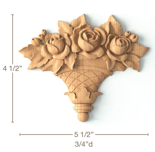 Rose Basket, 5 1/2"w x 4 1/2"h x 3/4"d, SPECIAL ORDER Carved Onlays White River Hardwoods   