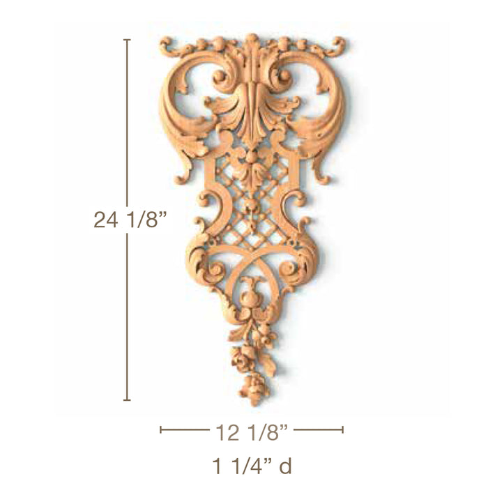 Acanthus Scrolls with Open FretFits CRE720, 12 1/8"w x 24 1/8"h x 1 1/4"d Carved Onlays White River Hardwoods