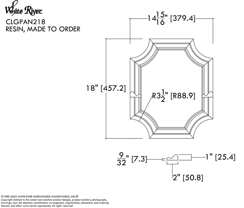 Coved Corner Tracery Panel, 18" x 15" x 1", 1 pair, Resin Tracery Panel White River Hardwoods