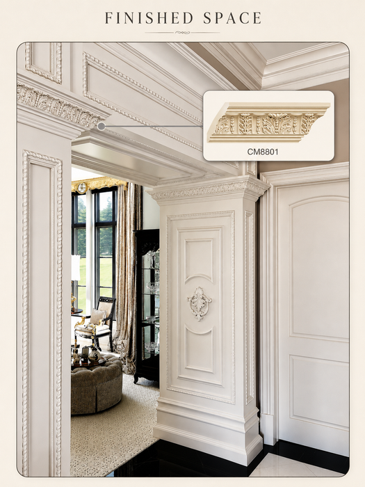 Large Acanthus Leaf and Tongue (Repeats 7"), 6''h x 7/8''d Cornice Mouldings White River Hardwoods