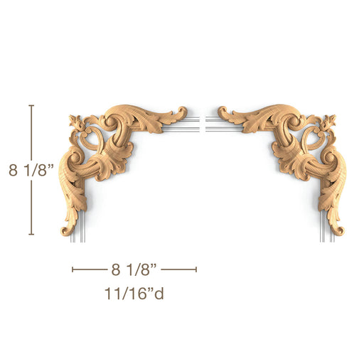 Acanthus Corners Pair, 8 1/8"w x 8 1/8"h x 11/16"d Carved Onlays White River Hardwoods   