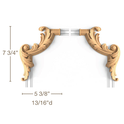 Scrolled Acanthus Corners, 2 Left-Hand (LH) and 2 Right-Hand (RH) pieces, 5 3/8"w x 7 3/4"h x 13/16"d Carved Onlays White River Hardwoods   