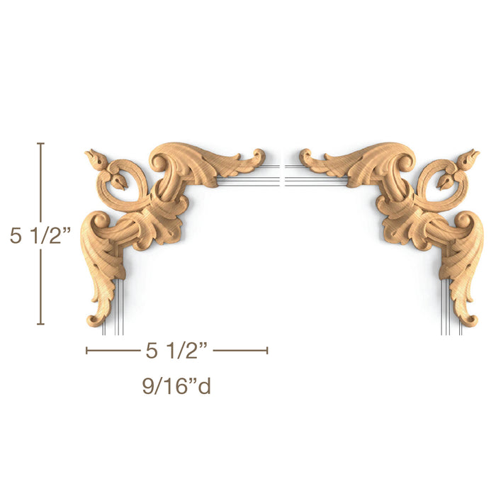 Acanthus Corners Pair, 5 1/2"w x 5 1/2"h x 9/16"d Carved Onlays White River Hardwoods   