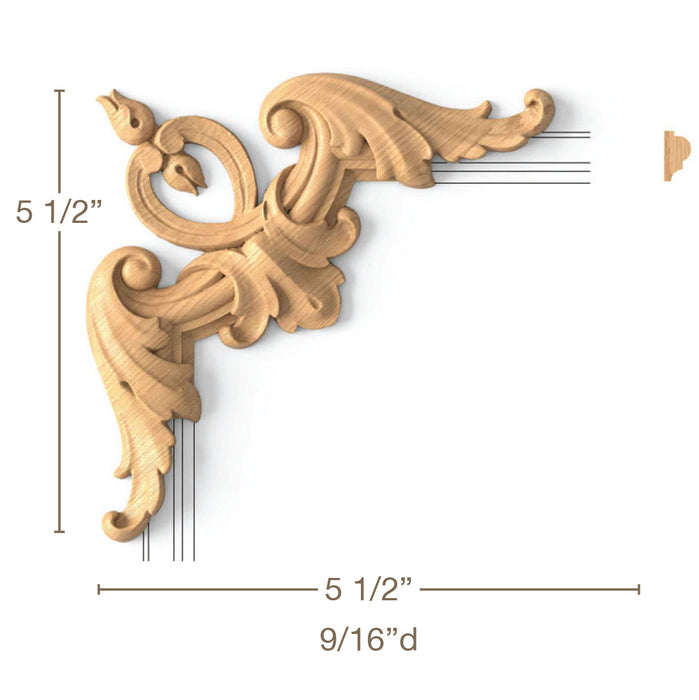 Acanthus Corners Pair, 5 1/2"w x 5 1/2"h x 9/16"d Carved Onlays White River Hardwoods   