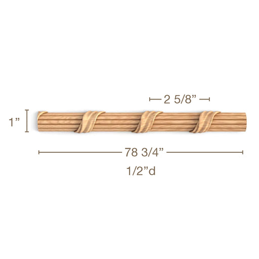 Reed & Cross Ribbon Lineal Moulding Left Hand, 78 3/4"w x 1"h x 1/2"d Carved Onlays White River Hardwoods   