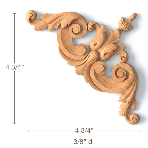 Acanthus Scrolled Corners Pair, 4 3/4"w x 4 3/4"h x 3/8"d Carved Onlays White River Hardwoods   