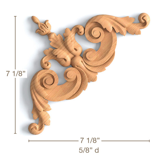 Acanthus Scrolled Corners Pair, 7 1/8"w x 7 1/8"h x 5/8"d Carved Onlays White River Hardwoods   