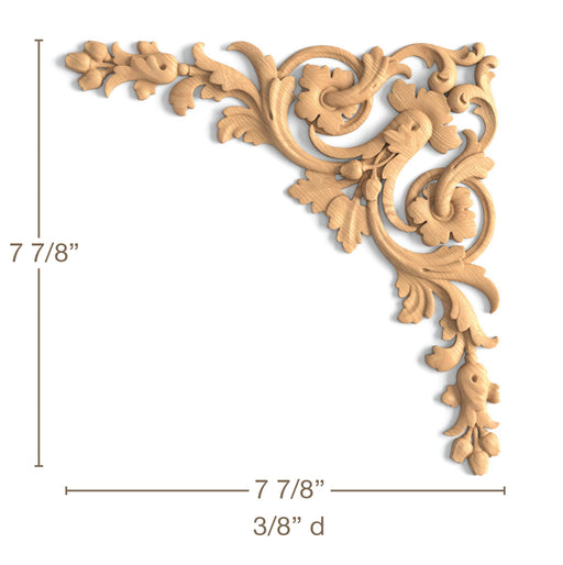 Baroque Corner Pair, 7 7/8"w x 7 7/8"h x 3/8"d Carved Onlays White River Hardwoods   