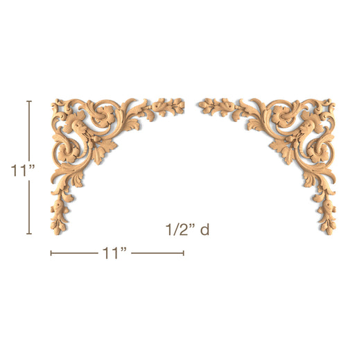 Baroque Corner Pair, 11"w x 11"h x 1/2"d Carved Onlays White River Hardwoods   