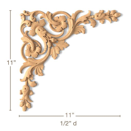 Baroque Corner Pair, 11"w x 11"h x 1/2"d Carved Onlays White River Hardwoods   