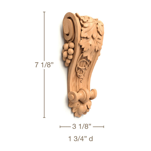 Vineyard Corbel, 3 1/8"w x 7 1/8"h x 1 3/4"d, SPECIAL ORDER (3-6 Weeks) Carved Corbels White River Hardwoods   