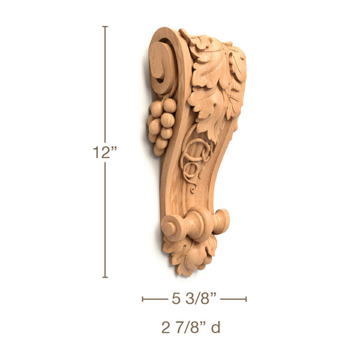 Vineyard Corbel, 5 3/8"w x 12"h x 2 7/8"d, SPECIAL ORDER (3-6 Weeks) Carved Corbels White River Hardwoods   