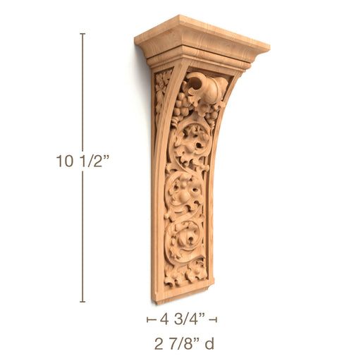 Vineyard Corbel, 4 3/4"w x 10 1/2"h x 2 7/8"d, SPECIAL ORDER (3-6 Weeks) Carved Corbels White River Hardwoods   